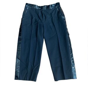 MARC JACOBS Black Capri Crop Pant Womens Patent Leather Detail Wool $228